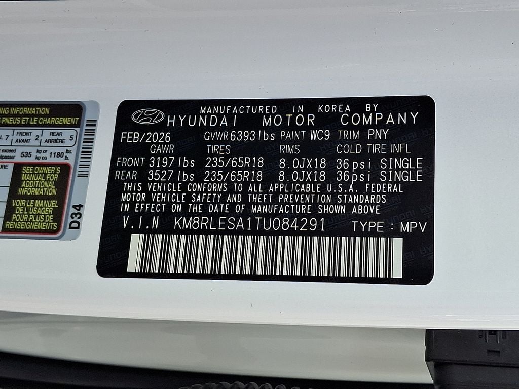 2026 Hyundai PALISADE HYBRID SEL 7 Passenger